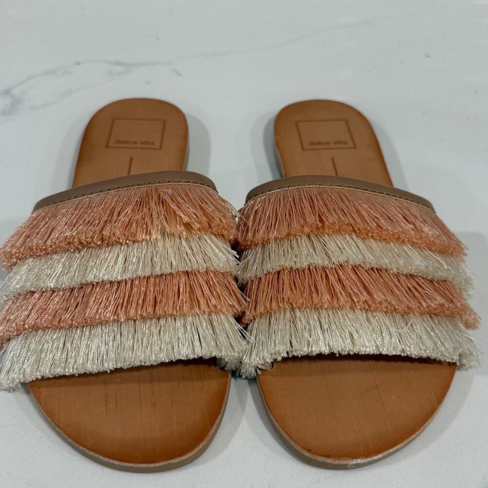 Dolce Vita Haya Fringe Slide Sandals Women's Size 6 Blush Multicolor Boho Slides